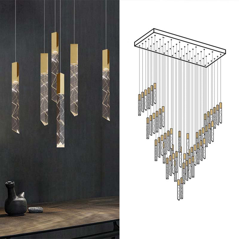gold rectangular crystal chandelier for hotel lobby