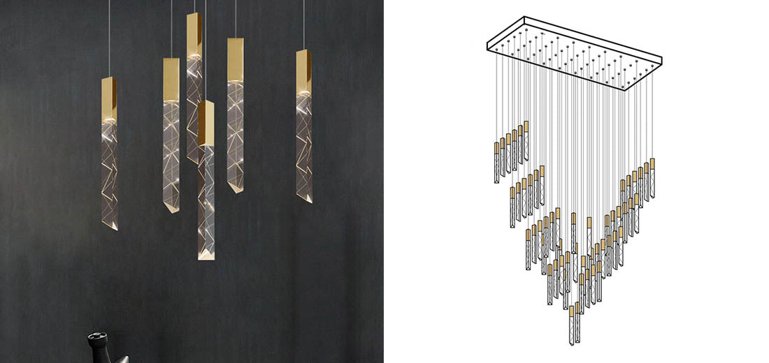 gold rectangular crystal chandelier for hotel lobby