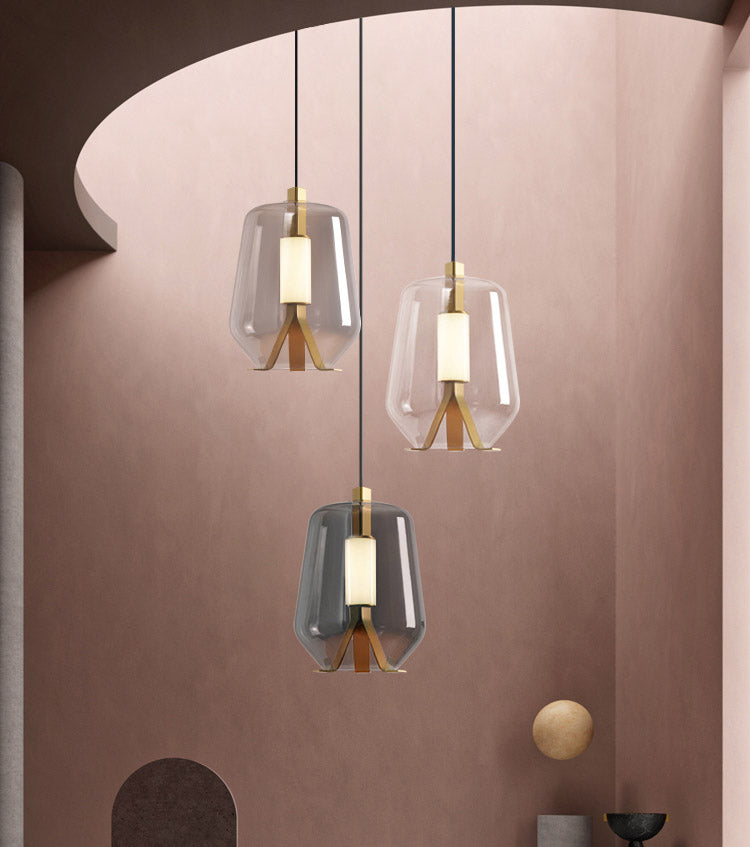 Nordic Glass Lampshade Chandelier with Brass Body