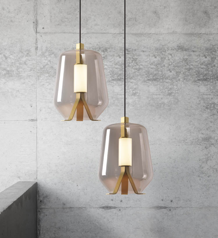 Nordic Glass Lampshade Chandelier with Brass Body