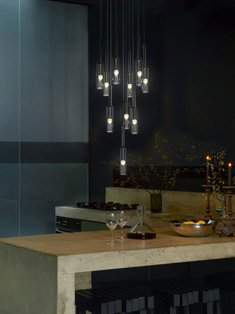 Flexible Black Glass Tube Chandelier For Dining Area