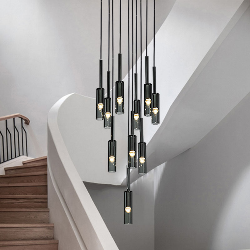 Flexible Black Glass Tube Chandelier For Dining Area