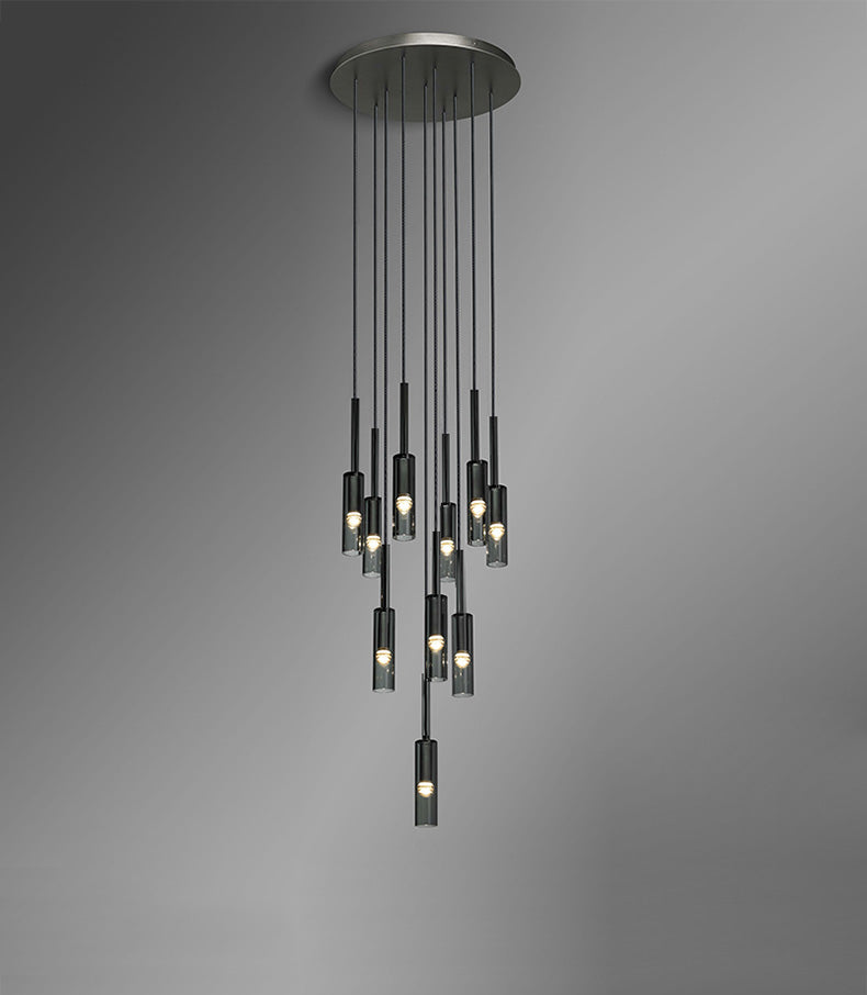 Flexible Black Glass Tube Chandelier For Dining Area