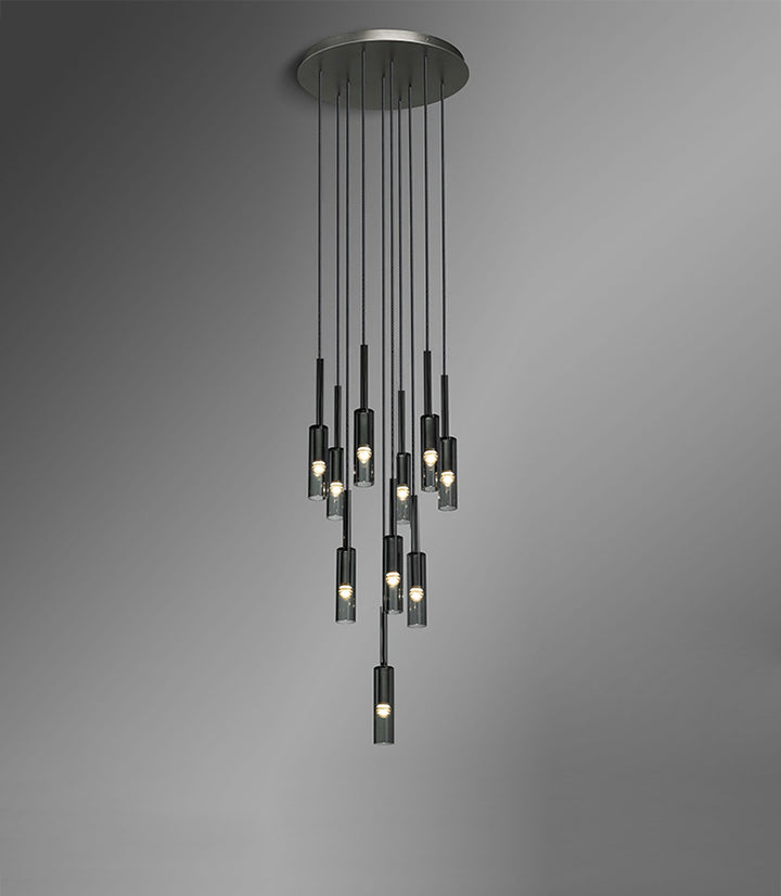 Flexible Black Glass Tube Chandelier For Dining Area