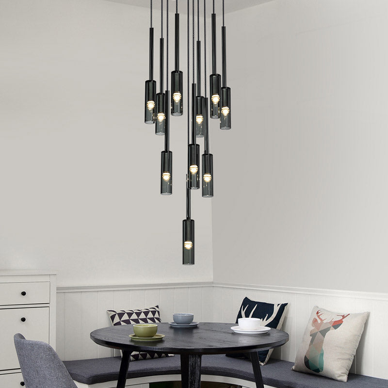 Flexible Black Glass Tube Chandelier For Dining Area