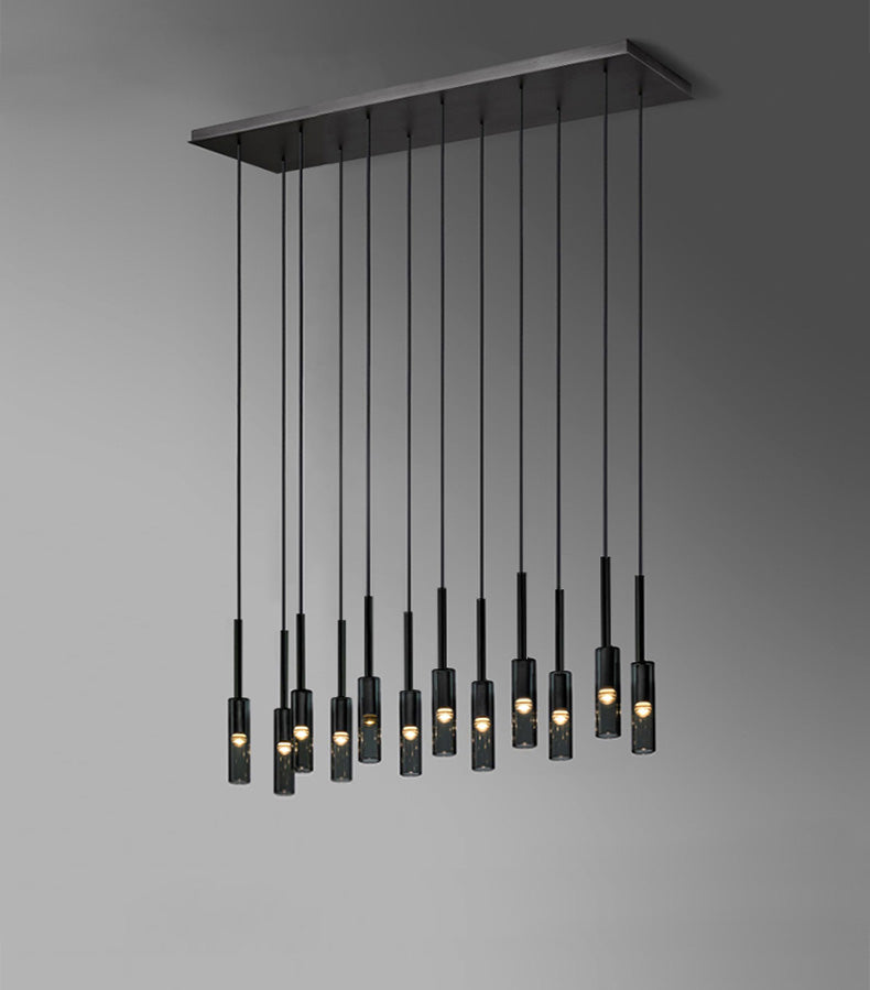 Flexible Black Glass Tube Chandelier For Dining Area