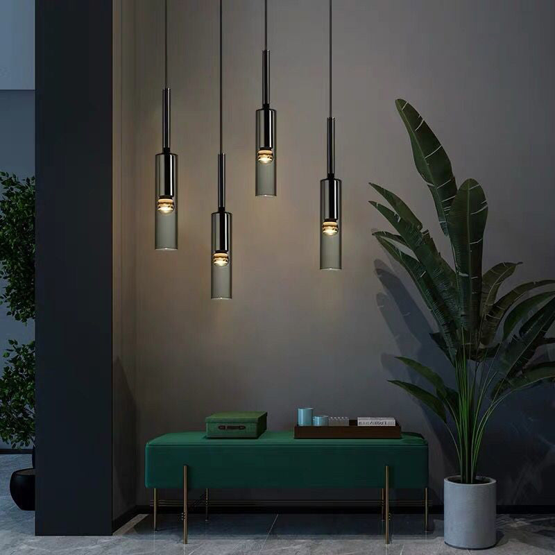 Flexible Black Glass Tube Chandelier For Dining Area