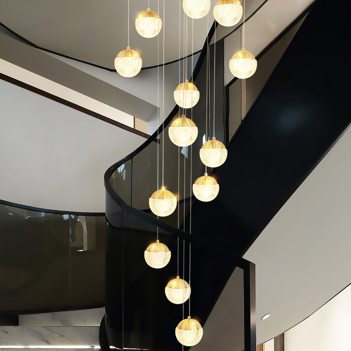 Large Sparkling Led Globes Chandelier For Floating Stair and Lobby Decor