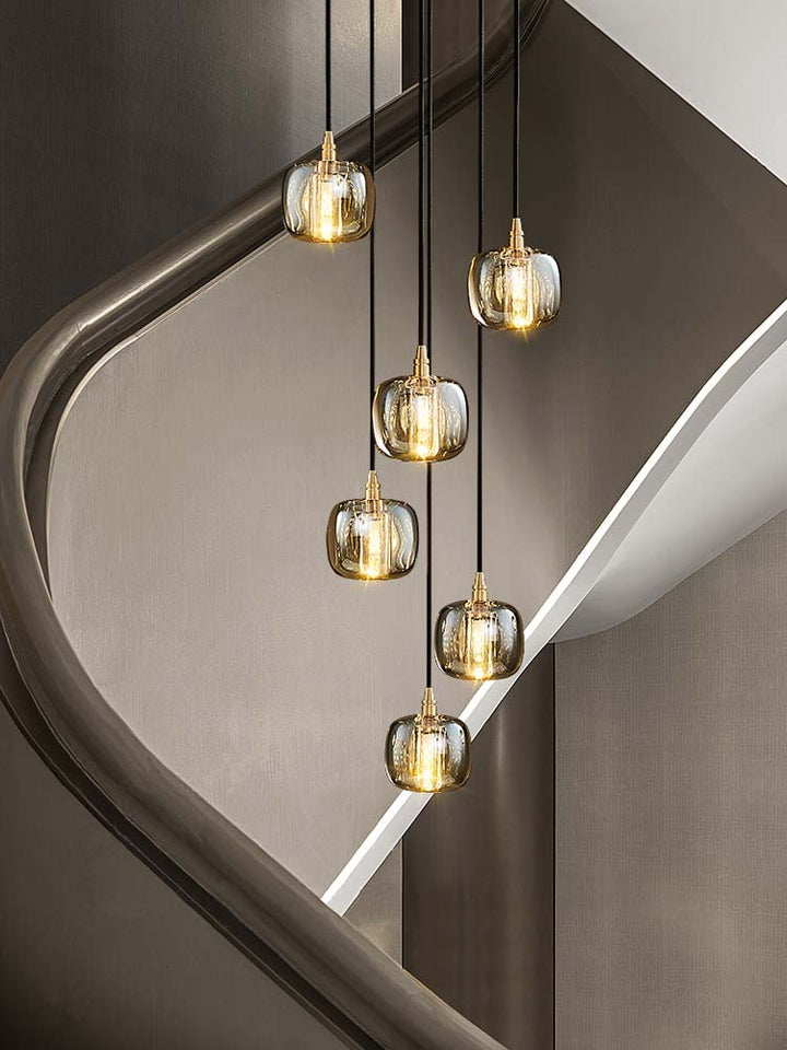 Tall Entryway Spiral Cubes Crystal Pendant Light