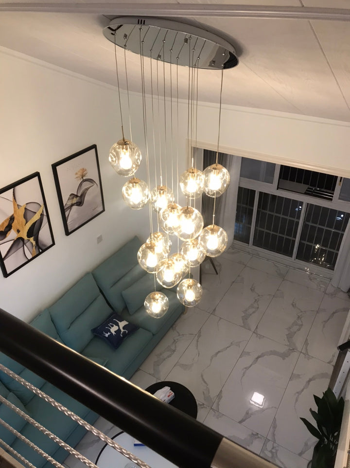 Nordic Raindrop LED Concave Glass Globe Hallway Chandelier