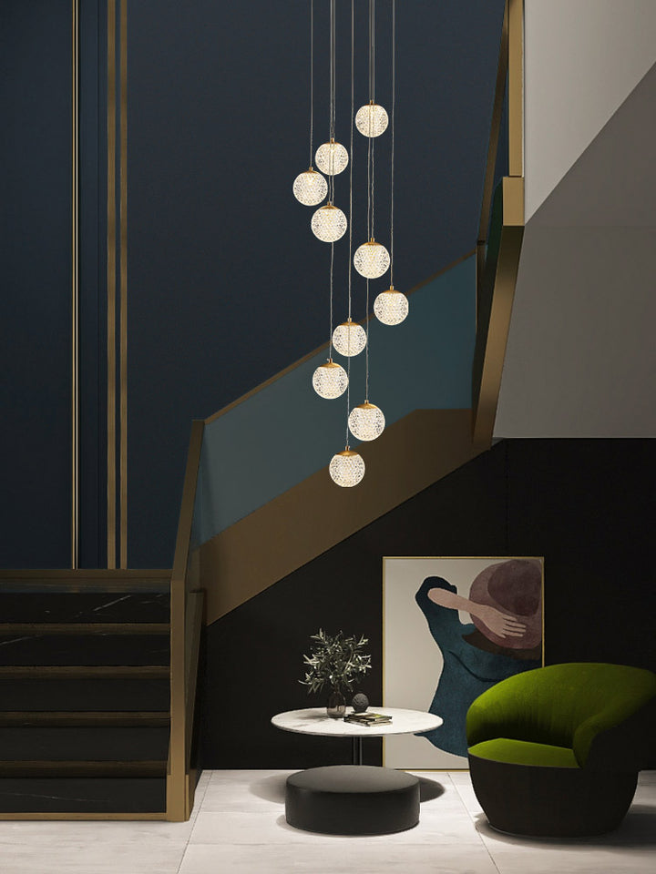 Large Sparkling Led Globes Chandelier For Floating Stair and Lobby Decor