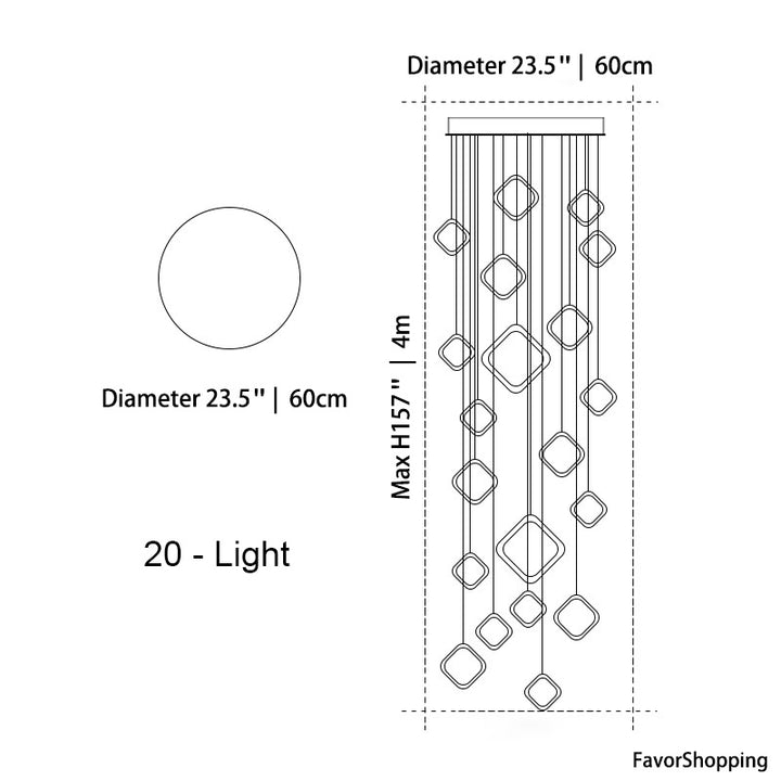Asymmetrical Bola Halo LED Staircase Chandelier in Black/Gold for Split Level Entryway