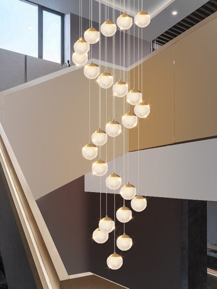 Large Sparkling Led Globes Chandelier For Floating Stair and Lobby Decor