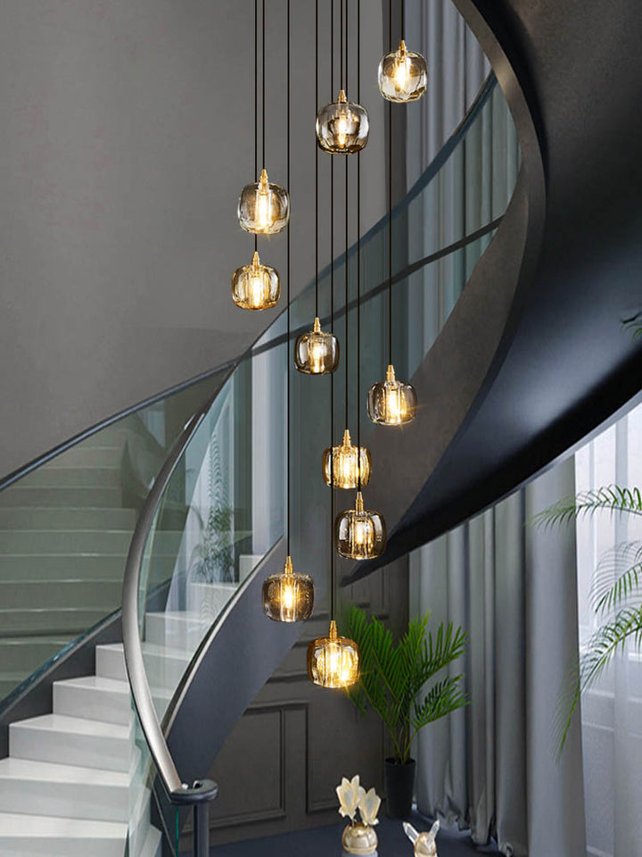 Tall Entryway Spiral Cubes Crystal Pendant Light