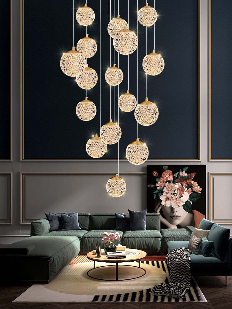 Large Sparkling Led Globes Chandelier For Floating Stair and Lobby Decor