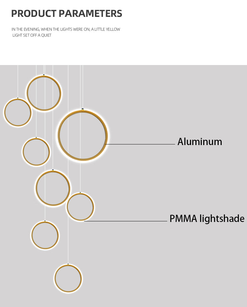 Asymmetrical Bola Halo LED Staircase Chandelier in Black/Gold for Split Level Entryway