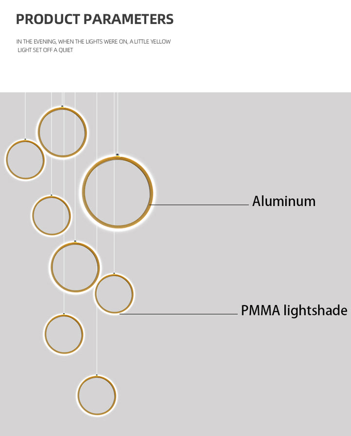 Asymmetrical Bola Halo LED Staircase Chandelier in Black/Gold for Split Level Entryway