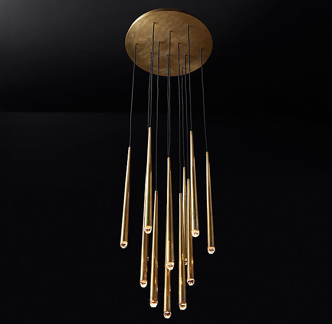 Brass Round Multi-Light Cascading Chandelier for Hallway and Large Entryway