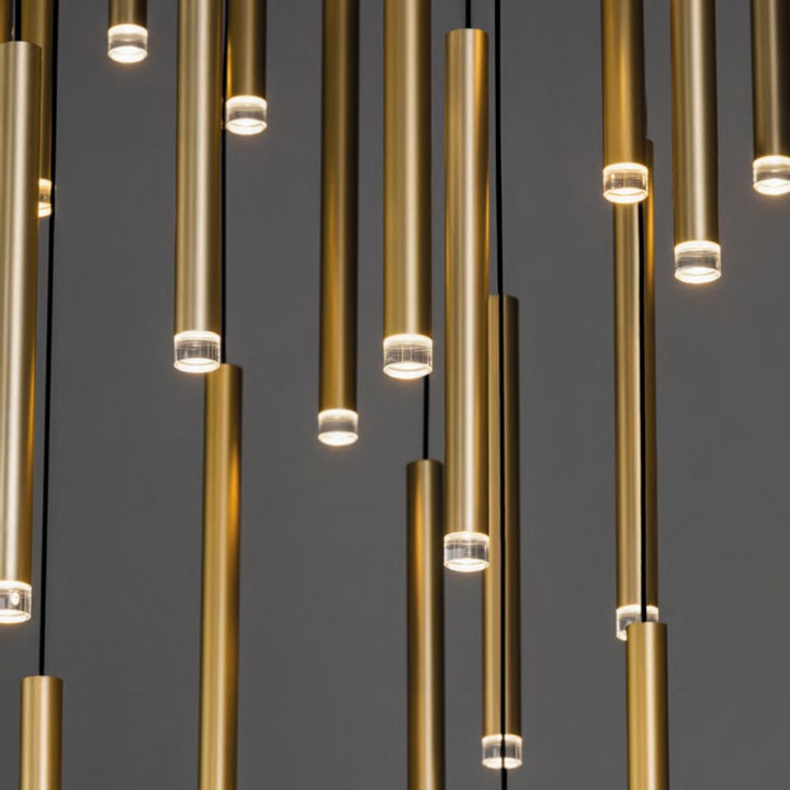 Cluster Tube Contemporary Chandelier for High Ceiling Stairwell Foyer and Lobby