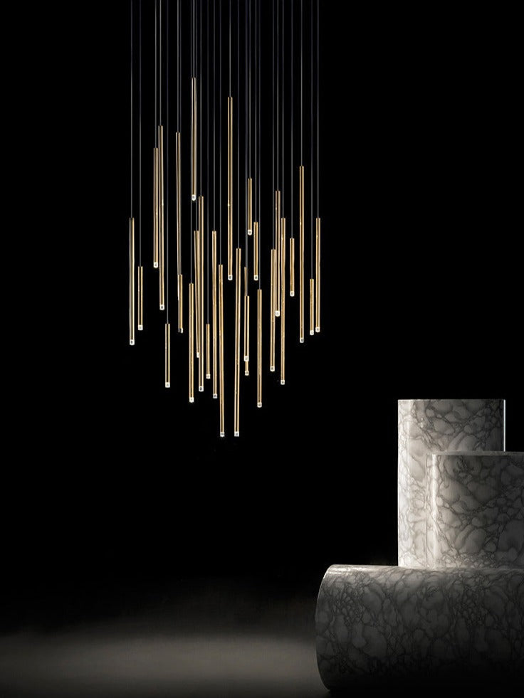 Cluster Tube Contemporary Chandelier for High Ceiling Stairwell Foyer and Lobby