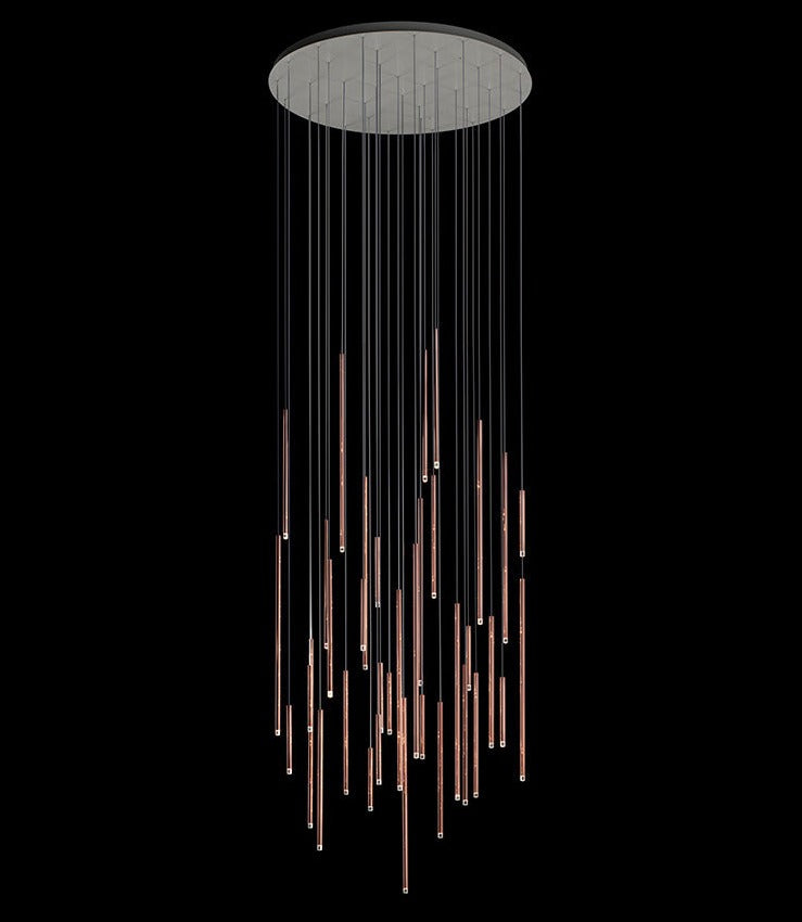 Cluster Tube Contemporary Chandelier for High Ceiling Stairwell Foyer and Lobby