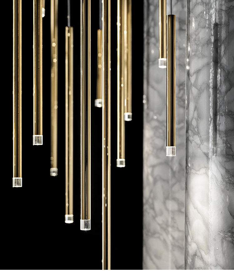 Cluster Tube Contemporary Chandelier for High Ceiling Stairwell Foyer and Lobby