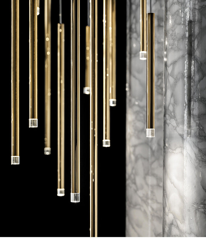 Cluster Tube Contemporary Chandelier for High Ceiling Stairwell Foyer and Lobby