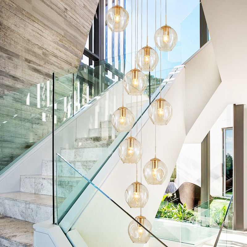 Nordic Raindrop LED Concave Glass Globe Hallway Chandelier