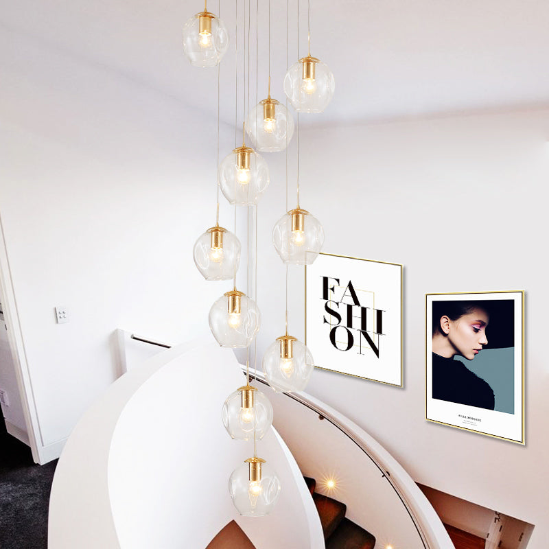 Nordic Raindrop LED Concave Glass Globe Hallway Chandelier