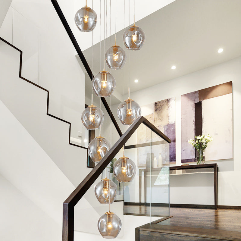 Nordic Raindrop LED Concave Glass Globe Hallway Chandelier