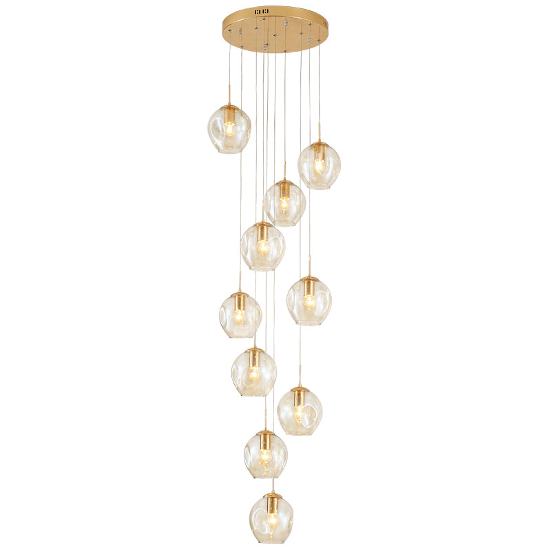 Nordic Raindrop LED Concave Glass Globe Hallway Chandelier