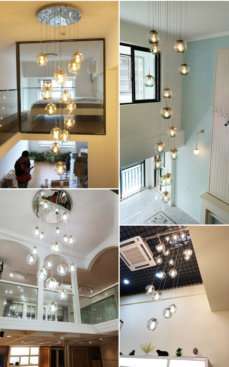 Nordic Raindrop LED Concave Glass Globe Hallway Chandelier
