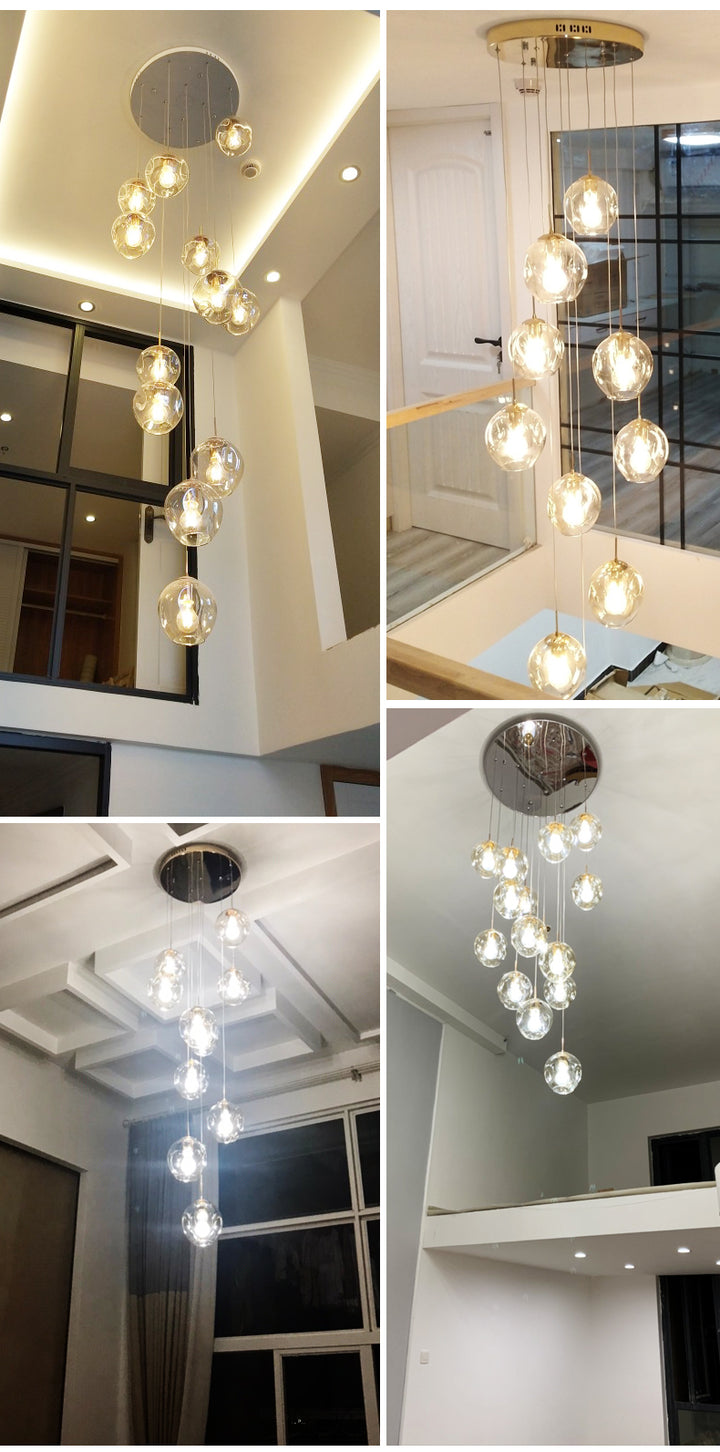 Nordic Raindrop LED Concave Glass Globe Hallway Chandelier