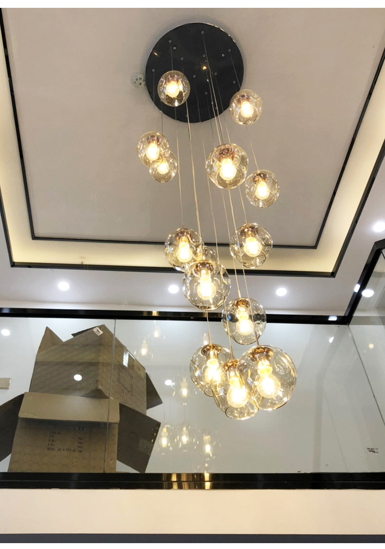 Nordic Raindrop LED Concave Glass Globe Hallway Chandelier
