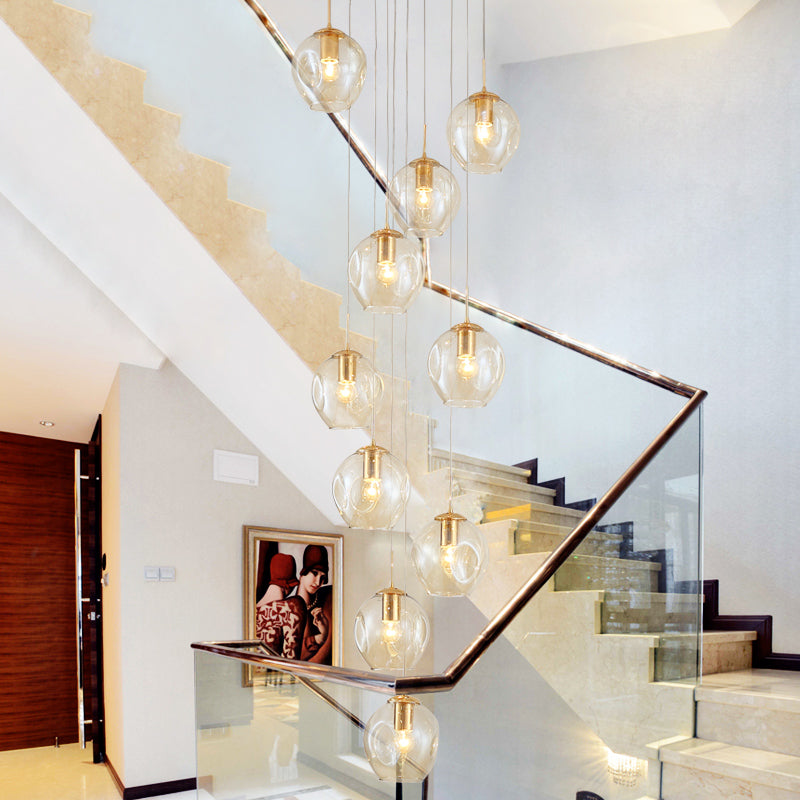 Nordic Raindrop LED Concave Glass Globe Hallway Chandelier