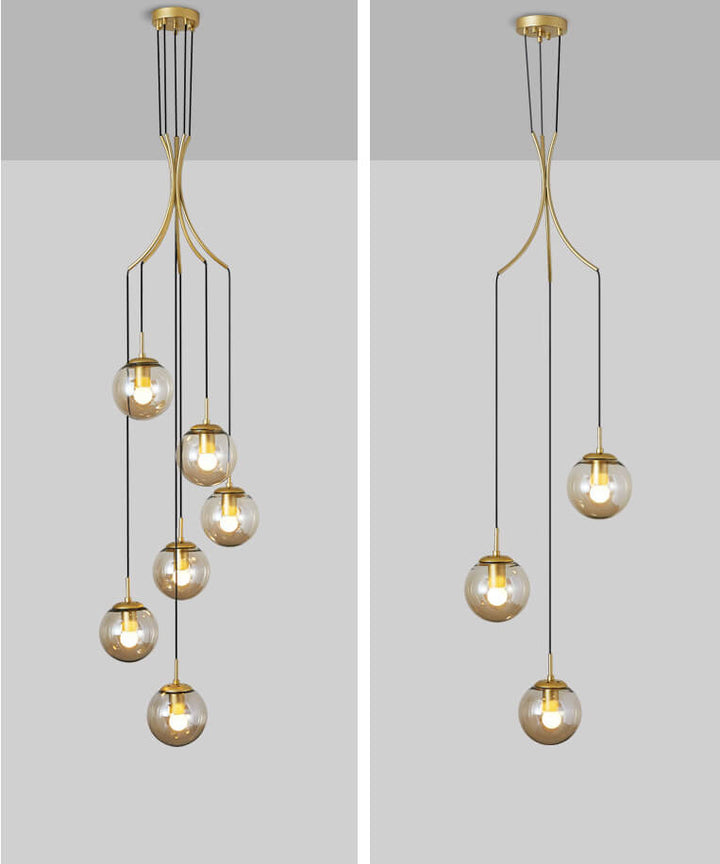 Gold Glass Globes Pendant Lighting in Cognac For Small Entrance And Lobby