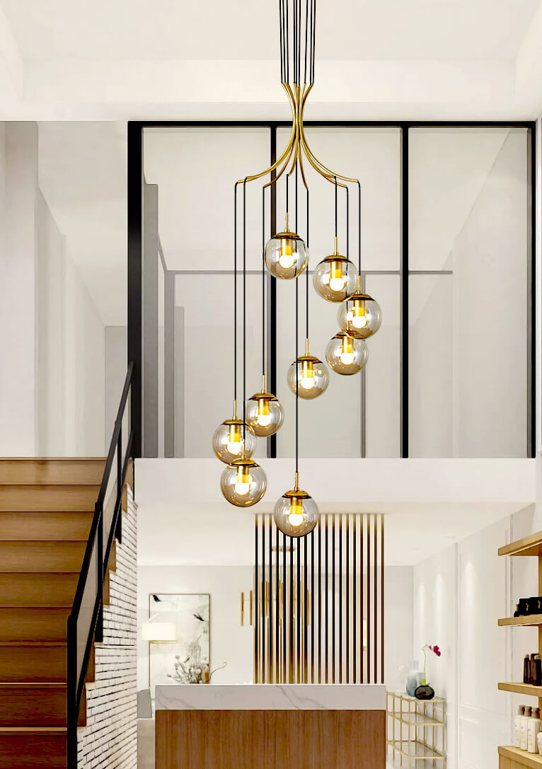 Gold Glass Globes Pendant Lighting in Cognac For Small Entrance And Lobby