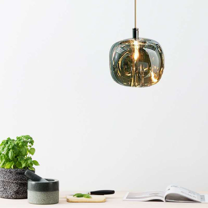 Hand-molded Sphere Amber Pendant Light - Family Room Design