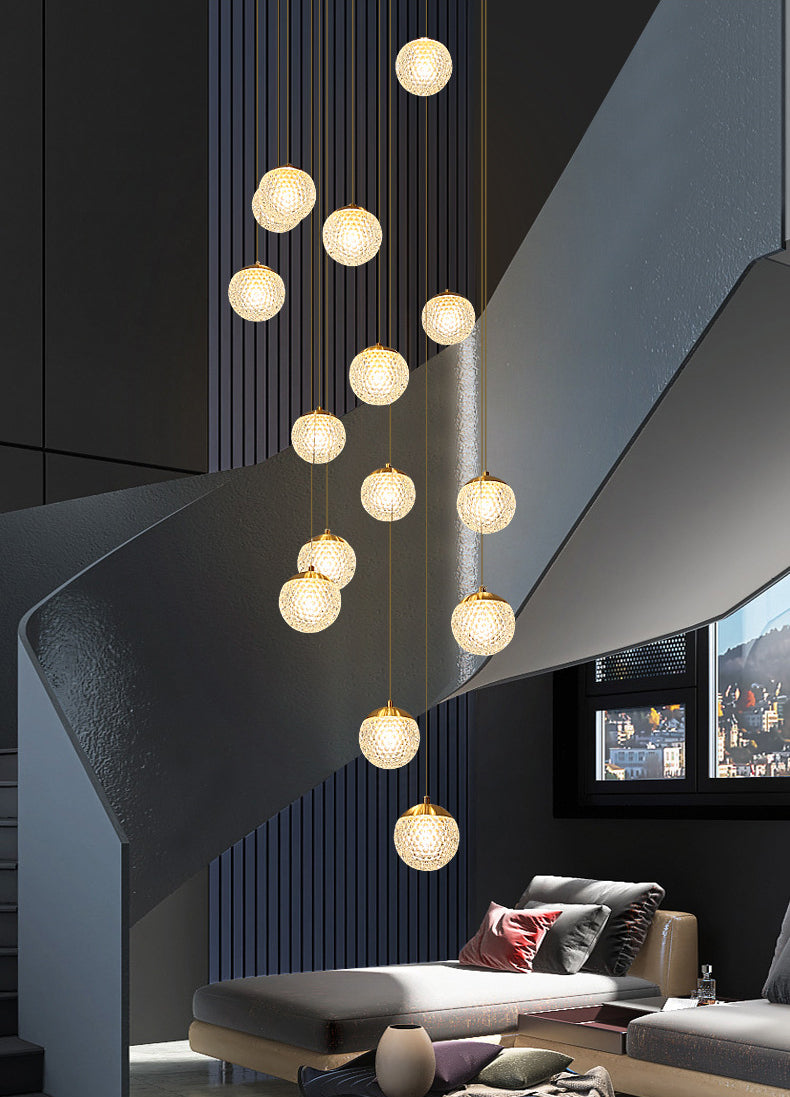 Large Sparkling Led Globes Chandelier For Floating Stair and Lobby Decor