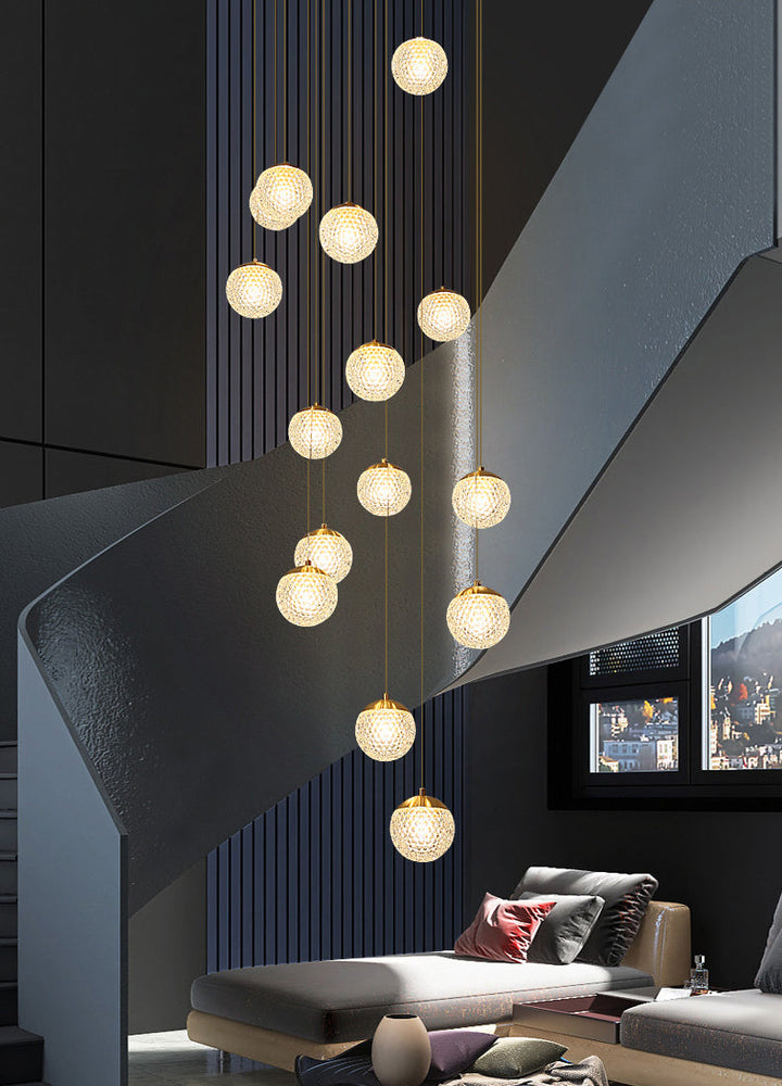 Large Sparkling Led Globes Chandelier For Floating Stair and Lobby Decor