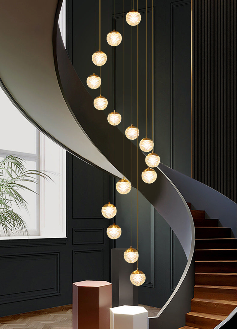 Large Sparkling Led Globes Chandelier For Floating Stair and Lobby Decor