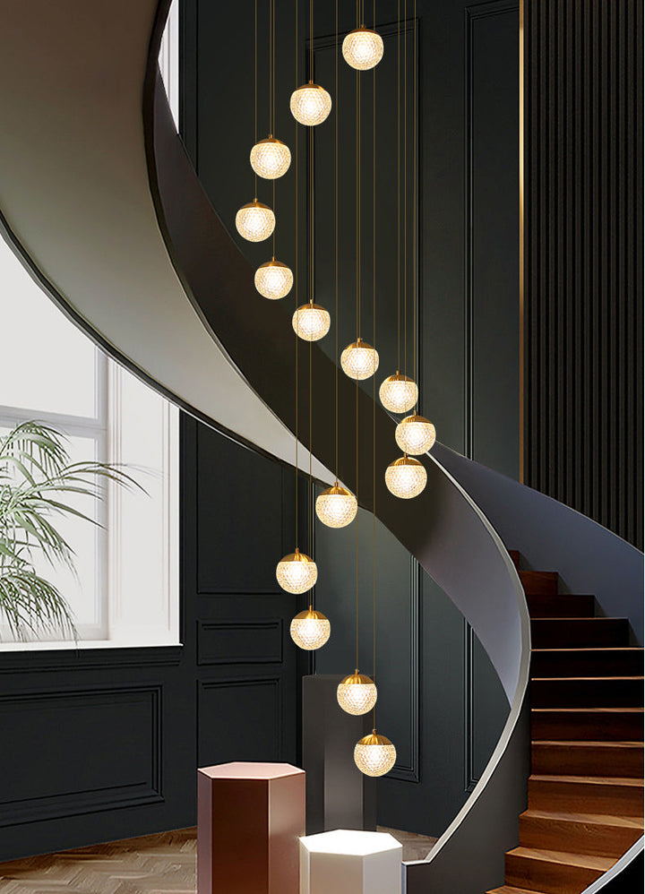 Large Sparkling Led Globes Chandelier For Floating Stair and Lobby Decor