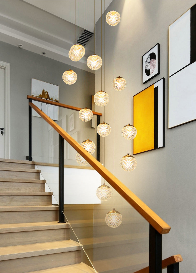 Large Sparkling Led Globes Chandelier For Floating Stair and Lobby Decor