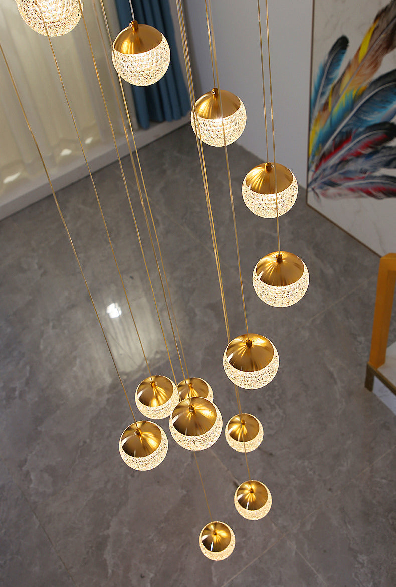 Large Sparkling Led Globes Chandelier For Floating Stair and Lobby Decor