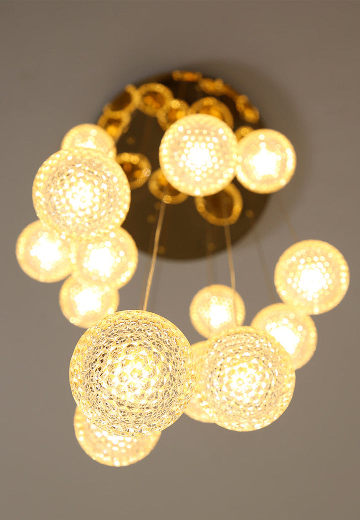 Large Sparkling Led Globes Chandelier For Floating Stair and Lobby Decor