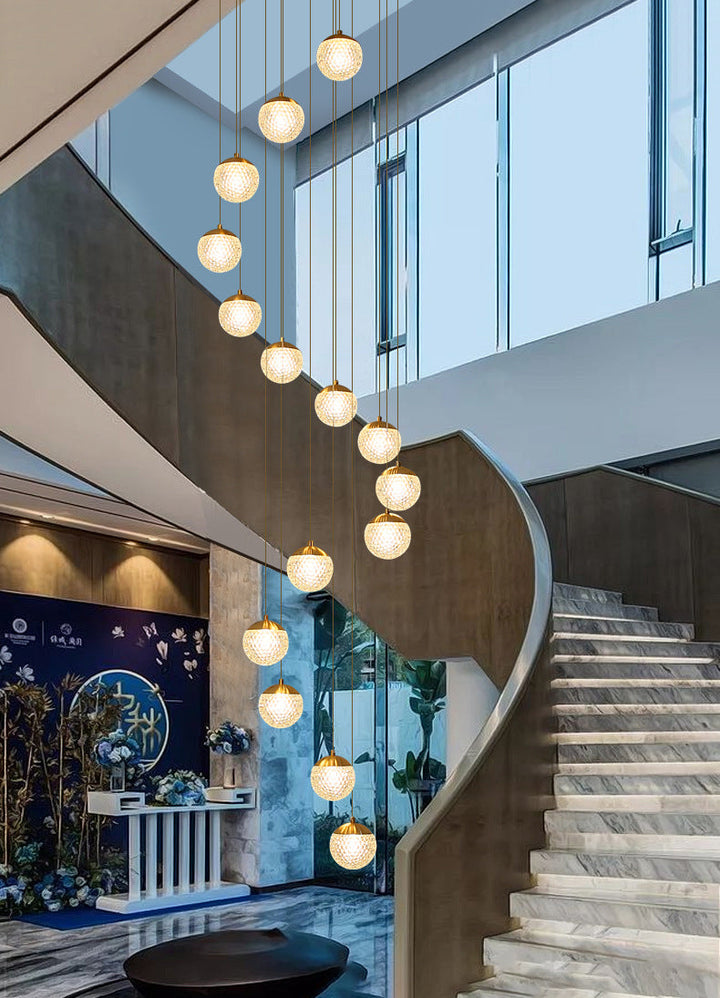 Large Sparkling Led Globes Chandelier For Floating Stair and Lobby Decor