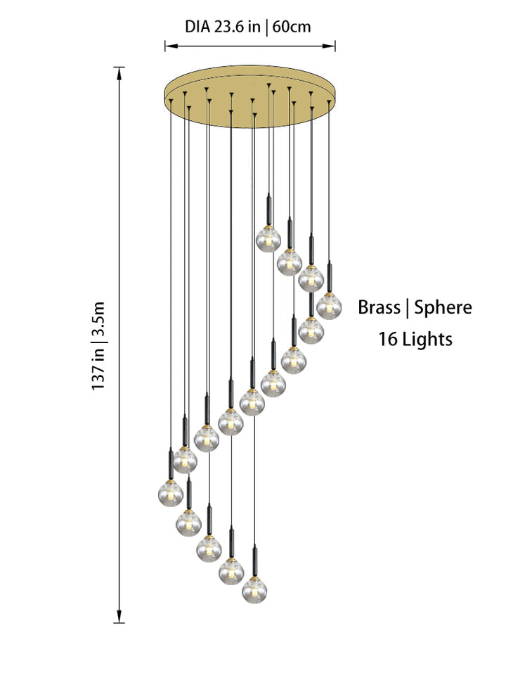 Modern Glass Bubble Chandelier Light For Spiral Staircase And Split-Level Home