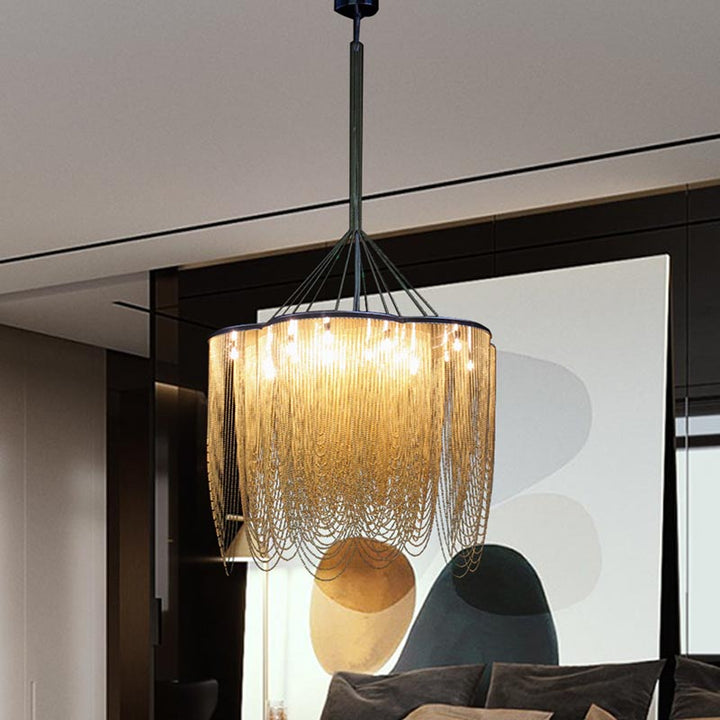 Modern Creative Aluminum Chain Tassel Flower Chandelier