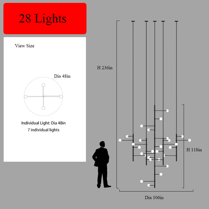 Mondrian Metal Tubular Chandelier Ceiling Light