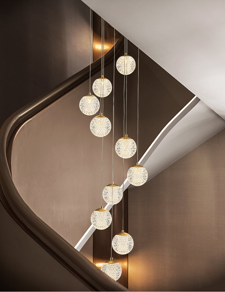 Large Sparkling Led Globes Chandelier For Floating Stair and Lobby Decor